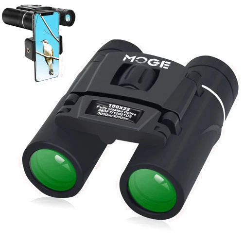 Necesa 100x22 Binoculars, Folding Zoom HD Small Compact for Adults and Kids with BaK4 prisms Large View High Powered Waterproof Binocular Bird Watching, Travel, Concerts, Hiking, Black, Green