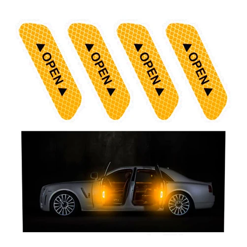 Moly Magnolia 4PCS Car Door Open Warning Reflective Stickers, Night Visibility Auto Safety Prompt Decals, 3.6 x 0.9 Inch Anti-Collision Protective Strip, Car Accessories Universal for Truck, SUV, Van (Yellow)