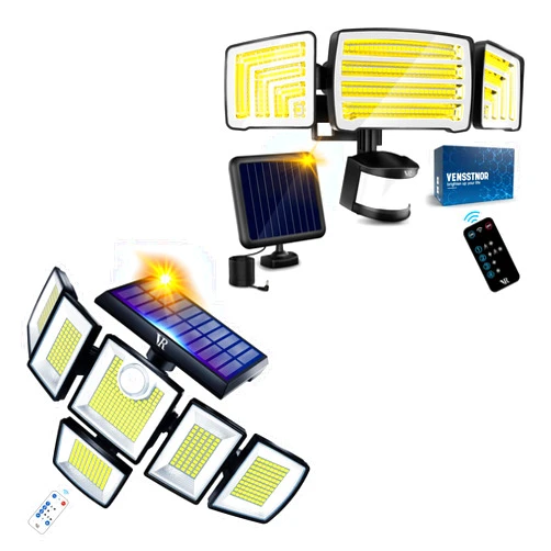 VENSSTNOR 3 Heads + 5 Heads Solar Motion Sensor Flood Lights Outdoor 360° Illumination, IP65 Waterproof for Porch Yard Patio Garage