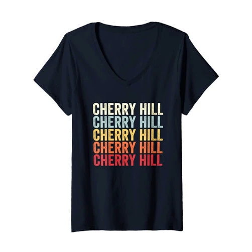 Cherry Hill Virginia Cherry Hill VA Retro Vintage Womens Cherry Hill Virginia Cherry Hill VA Retro Vintage Text V-Neck T-Shirt