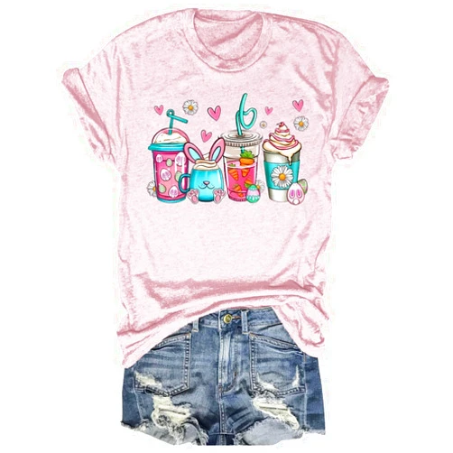 Beopjesk Women's Easter Day Shirts Spring Cute Family Happy Hip Hop Easter Bunny Coffee Floral Graphic Tees Tops