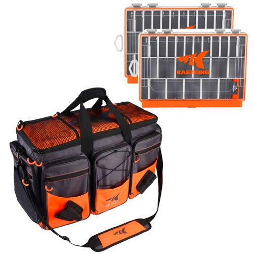 KastKing Fishing Gear & Tackle Bags - Saltwater Resistant Fishing Bags(Orange-Extra Large) & HyperSeal Waterproof Tackle Box