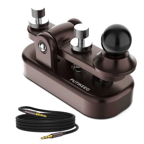 Putikeeg Mini Morse Radio Key CW HAM Send Telegram Double Paddle Morse Code Key with Aluminum Alloy Body Base Brown(S)
