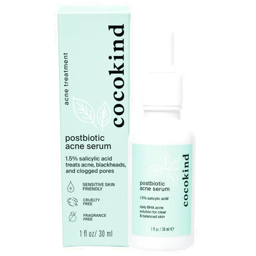Cocokind Postbiotic Acne Serum, Salicylic Acid Serum and BHA Liquid Exfoliant - Exfoliating, Brightening and Hydrating Serum