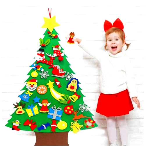Generic 4 Ft DIY Felt Christmas Tree Set for Kids Toddlers with 33PCS Detachable Ornaments Easy DIY Decorative Xmas Tree for Children Wall Hanging Xmas Gifts Christmas Party Decorations
