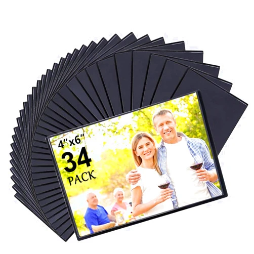 Tebik Magnetic Picture Frames, 34 Pack, Holds 4 x 6 Inches Photos Pictures, Black Magnetic Photo Frames with Clear Pocket for Refrigerator, Fridge, Locker, Office Cabinet