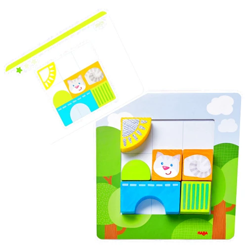 HABA Animal Squares Chunky Wooden Puzzle Building Blocks Arranging Game with Template Cards, Montessori Toys Toddler Puzzle Ages 2+ (Made in Germany)