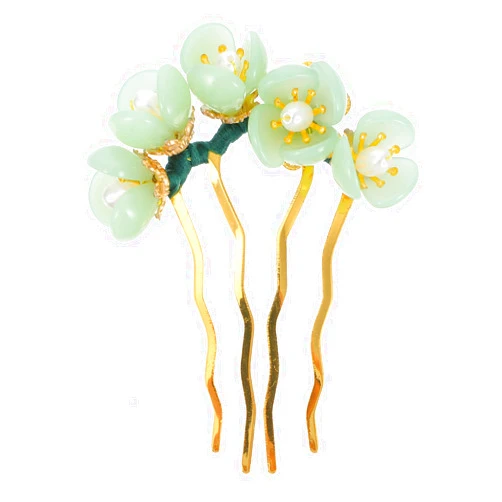 Beaupretty Jade Flower Hair Pin Chinese Hair Stick Jade Hairpin Retro Chignon Pin Traditional Classical Flower Hair Chopstick Hair Styling Accessories for Women Girls (Green)