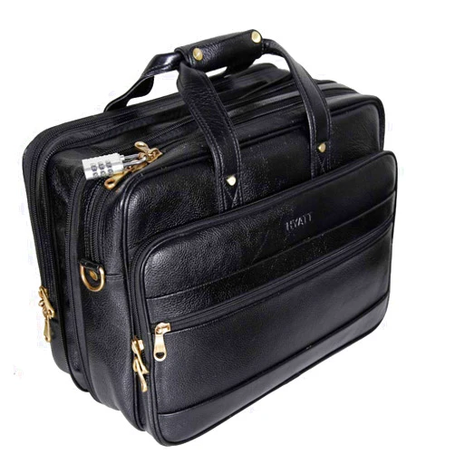 HYATT Leather Accessories 16 Inch Leather Laptop Briefcase Office Bags for Men (Black)
