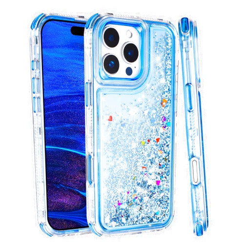 Tikoo for iPhone 16 Pro Max Case Glitter for Women Girl Clear 3-in-1 Heavy Duty Protective Phone Case with Floating Liquid Quicksand Shiny Bling Sparkly Cute iPhone 16 Pro Max Case 6.9” (Blue)