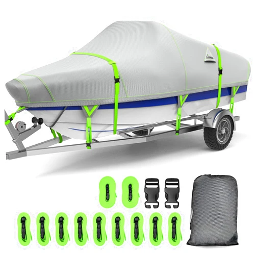 UIRWAY 17-19 ft Boat Cover, Heavy-Duty 1200D Premium Waterproof Trailerable Bass Boat Cover with Night Safety Reflective Strips, UV Resistant All-Weather Protection for V-Hull, Fish & Ski Boats, Gray
