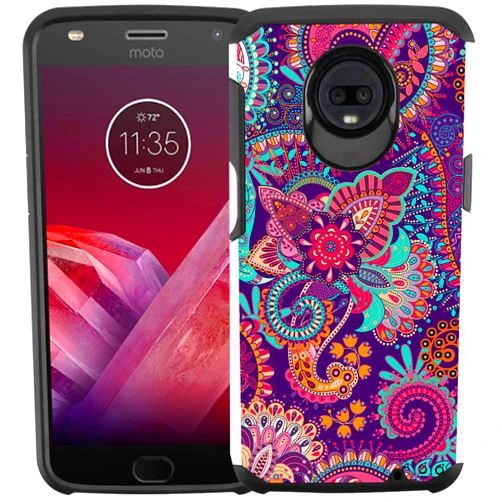 Cass Creations Case Compatible with Moto Z3 Case, Moto Z3 Play Case, Dual Layer Shock Proof Bumper Protective Phone Cover - Paisley