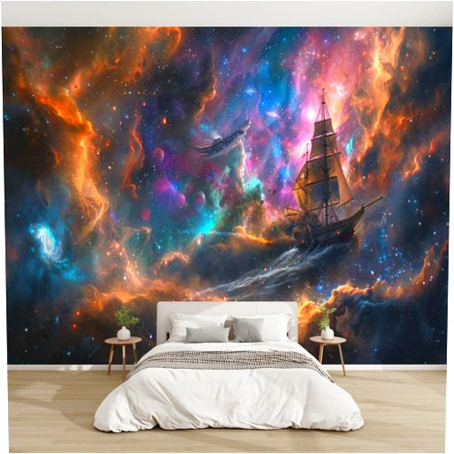 LDGAQNPF 3D Modern Canvas Wallpaper Mural Star Galaxy Artwork by Rutkowski Paick 4K Drama Peel and Stick Removable Self Adhesive Wall Stickers for Living Room Kids Bedroom Home Decor, 100x144inch