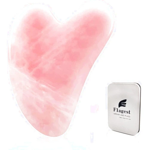 Flagest Gua Sha Rose Quartz Massage Tool, Facial Tool for Scraping and SPA Acupuncture Therapy, Heart Shape Trigger Point Treatment on Face (Rose Quartz)