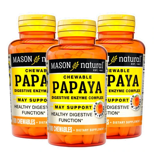 MASON NATURAL Papaya Digestive Enzyme Complex - Healthy Digestive Function, Promotes Nutrient Absorption, Peach Flavor, 100 Chewables (Pack of 3)