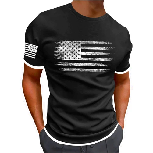 MYNKYLL Men's Solid Color Independence Day 2D Printed Casual T Shirt Mens Tall T Shirts Big and Tall