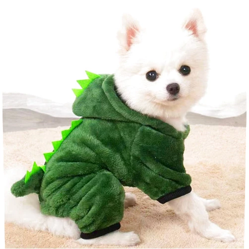 OOMIIBE Pet Dog Cat Clothes Funny Dinosaur Costumes Coat Winter Warm Plush Pet Apparel Kitten Hoodie Clothes,Soft Pajamas for Small Dogs Puppy Cats Chihuahua Yorkshire Thicker Coat (Small,Green)