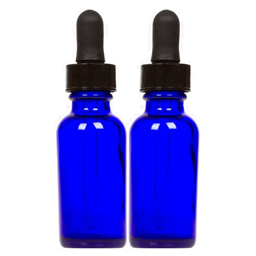 Manufacturer Direct Cobalt Glass Bottles with Eye Droppers (2 oz, 2 pk) For Essential Oils, Colognes & Perfumes, Blank Labels Included