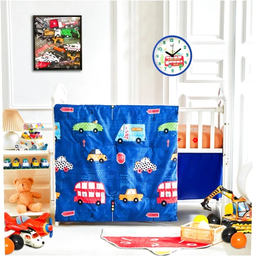 UOZZI BEDDING 3 Pieces Crib Bedding Set - Navy Baby Comforter with Blue Green Red Cars - Baby Quilted Crib Comforter with Crib Fitted Sheet and Crib Skirt for Boys Girls Cute Colorful Baby Bed Set
