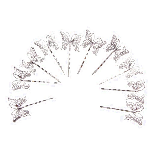 Super1798 10Pcs Vintage Hollow Butterfly Charm Hair Clips DIY Hairstyle Bobby Pin - Silver