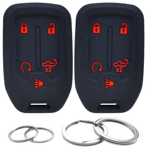 GFDesign 2 Pcs Silicone 5 Buttons Key Fob Cover Remote Case Keyless Protector Compatible with 2021 2020 2019 Chevrolet Chevy Silverado 1500 2500HD 3500HD GMC Sierra 1500 2500HD 3500HD