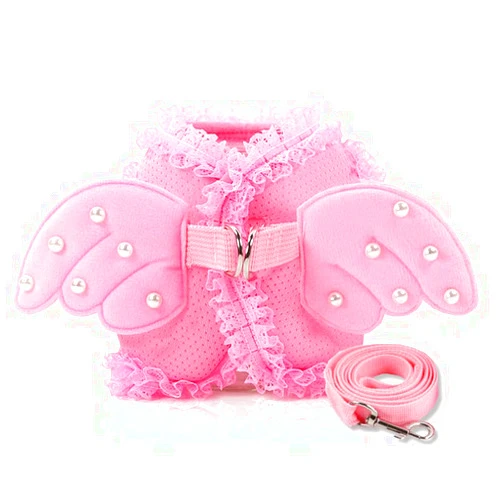 Wonfar Small Dog Harness and Leash Set Pet Cat Vest Harness Pearl Cute Angel Wing Princess Pet Dog Harness Leashes Adjustable Leashes (S)