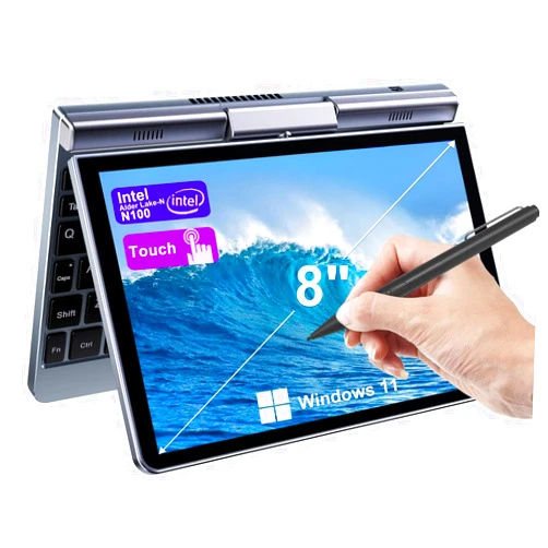 Crelander 2-in-1 Mini Laptop | 8-Inch Touchscreen Portable Small Pocket Computer | Intel 12th Gen N100 Processor | 12GB DDR5 RAM 1TB SSD | PD 30W Charging | WiFi6 BT5.2 |Backlit Keyboard |Windows 11