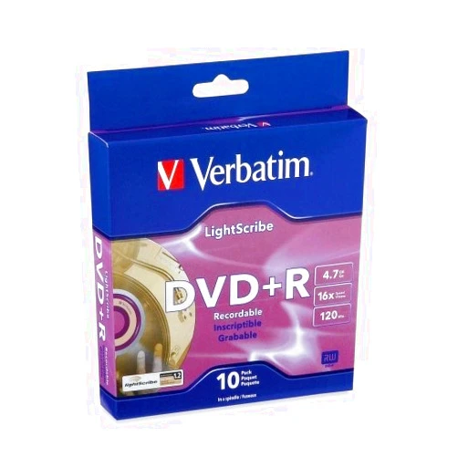 Verbatim LightScribe 10pk DVD+R Blank Media - Laser Etch Prints Direct To Disc (95116) - 4.7GB//120min