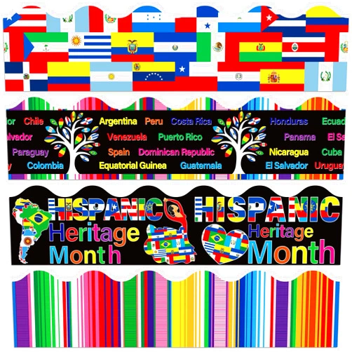 Pasimy 80 Pcs Hispanic Heritage Month Decorations Latin American Border Trim Spanish Bulletin Board Decorations for Hispanic Party Back to School Classroom Chalkboard Wall Board Decoration, 4 Designs