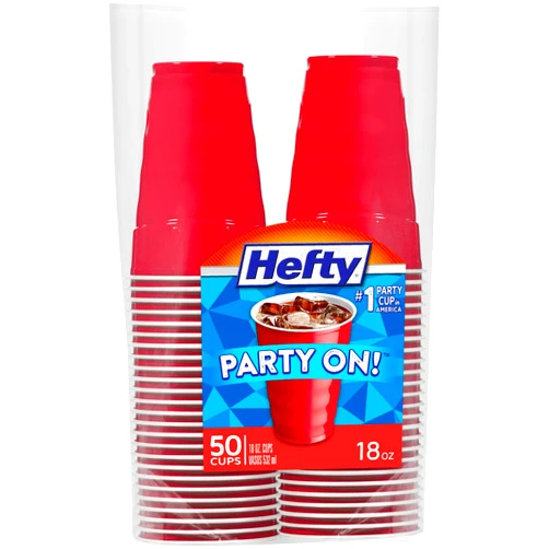 Hefty Party On Disposable Plastic Cups, Red, 18 Ounce, 50 Count