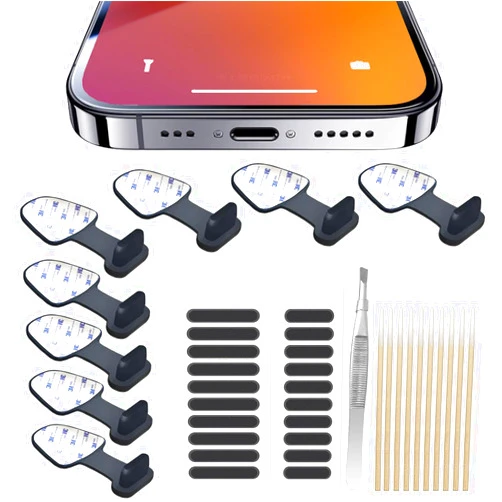 Jstincal Anti-Lost Anti Dust Plug for iPhone 14 13 12 11 Pro Max/X/XS/XR, 7, 8 Plus, Silicone Phone Charging Port Dust Cover for iPhone iPad Mini/Air iPods, with Speaker Mesh and Mounting Accessories, 8-Pack