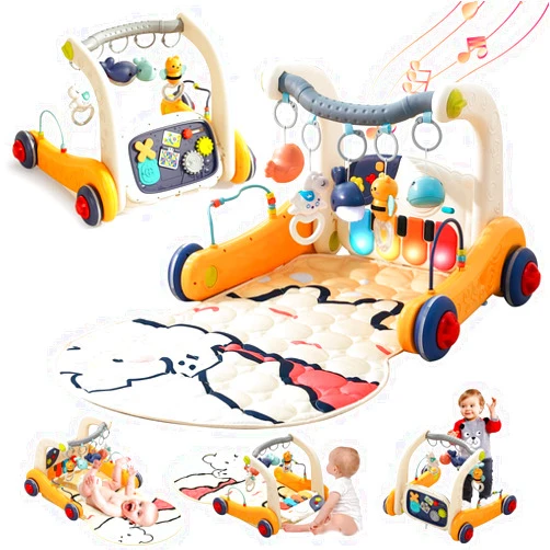 KidsMind Baby Play Mat Gym,4-in-1 Baby Kick and Play Piano Tummy Time Mat Learning Walker-Musical Activity Center with Lights Seat and Push Walkers Ideas for Baby Newborn 0-6-12 18 Months Boy Girl