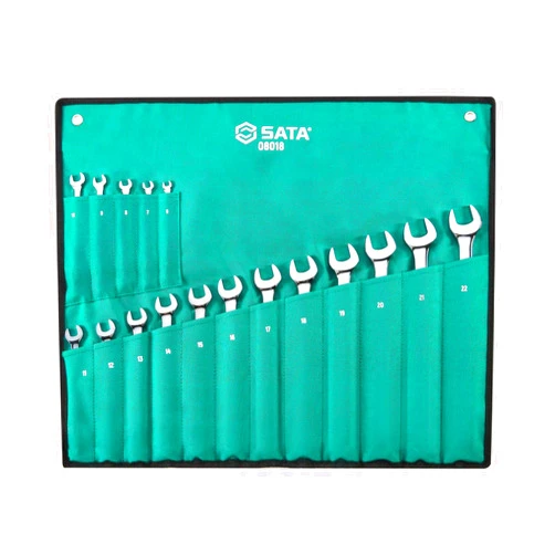 SATA 55-Degree Offset Combination Wrench Set, 17-Piece, Metric (6-22 mm), Full-Polish - ST08018-02