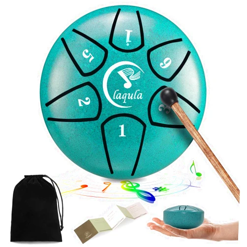 Laqula Mini Steel Tongue Drum 3 Inch 6 Notes Drum Percussion Instrument with Music Book Drum Mallet Carry Bag for Meditation Yoga Entertainment Musical Education (Lake Blue)