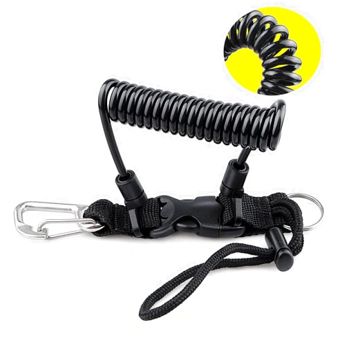 Owekfifv Scuba Diving Coil Landyard, Stainless Steel Spring Coiled Camera Lanyard with Quick Release Metal Buckle