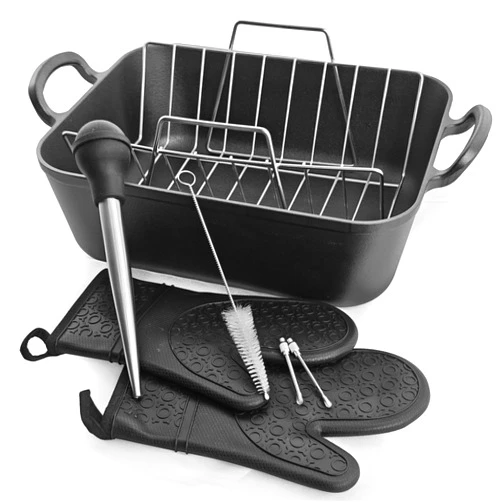 MDPQT 16x13” Roaster pan with rack(Cast iron)-Clad Specialty, Chef's Classic Rectangular Roaster with Rack (Not Meat Thermometer)