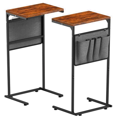Vantic C Shaped End Table Set of 2, Small Couch Side Table with Storage Bag, Sturdy Slide Under Sofa Table with Metal Frame for Living Room & Bedroom (16