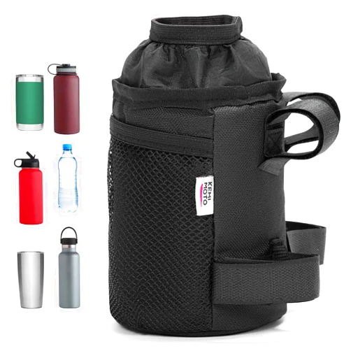 KEMIMOTO Bike Cup Holder, Bicycle Water Bottle Holder for Handlebar, Drink Holder with Mesh Pockets Hold 12-32oz Bottle, Fit for Mountain Bike Road Bikes E-Bike Cruiser Scooter Wheelchair