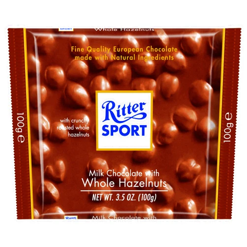 Ritter Sport, Milk Chocolate with Whole Hazelnuts (Pillow Pack), 3.5-Ounce Bars (Pack of 8)