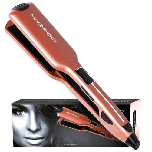Magnifeko Professional Flat Iron Hair Straightener Wide Plate & Digital Display - Dual Voltage Titanium Hair Straighteners (Rosegold)