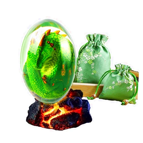 AIERAI Lava Dragon Egg with Luminous Base Ornaments&Gift Bag,Crystal Transparent Resin Dragon Egg,Handmade Sculpture Fire Pocket Dragon Souvenir for Desktop Ornaments Exquisite Unique Gift (Green)