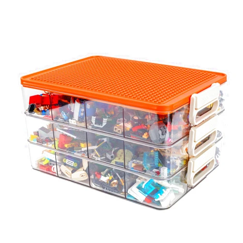 WANLIAN Storage Containers with Building Plate Lid, Acrylic Stack-able Organizer Bin Chest, Brick Toy Storage Organizer with handle, Bin Storage, Storage (Does not include Bricks)