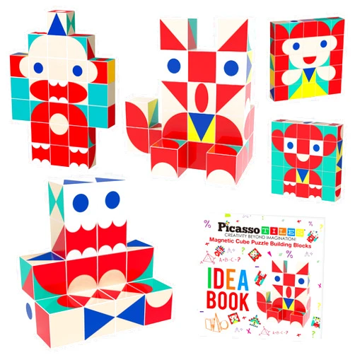 PicassoTiles Infinite Magnetic Puzzle Magic Cube Easy-Connect Brain Teaser Toy Set Magnet Pattern Block Matching Toys Free Ideabook 150+ Inspirations STEM Learning Kids Boys&Girls Age3+ PTC25