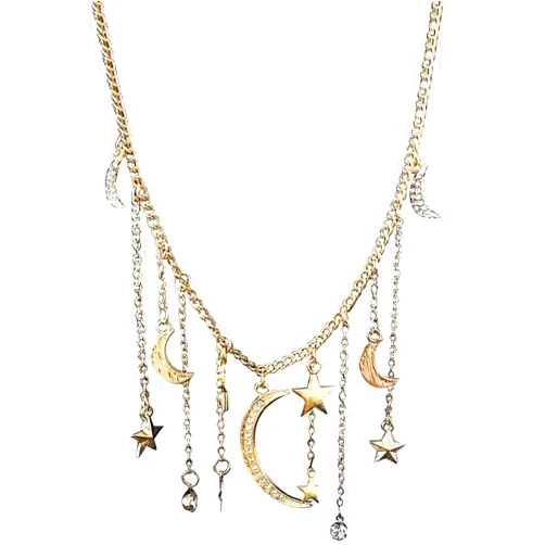 JczR.Y Moon and Star Necklace Crystal Star Moon Tassel Necklace Rhinestone Star Necklace Silver Crescent Pentagram Fringe Pendant for Women Party Statement Jewelry Accessories