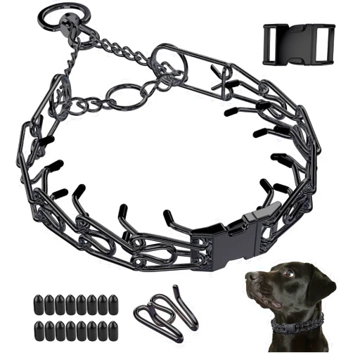 Supet Black Prong Pinch Collar for Dogs, Adjustable No Pull Dog Collar, Training Collar with Quick Release Buckle for Small Medium Large Dogs