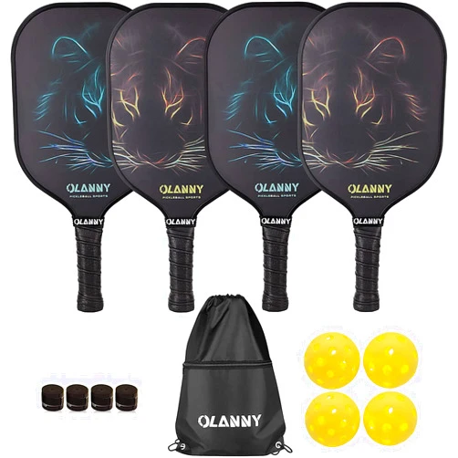 OLANNY Graphite Pickleball Paddles Set- Premium Rackets Fiber Face & Polymer Honeycomb Core Pickleball Set Includes Pickleball Paddles + Pickleball Balls+ Replacement Soft Grip + 1 Bag