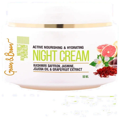 Fedel Green & Brown 5 In 1 night Cream, Revitalizing, Hydrating and Active Nourishing With Sandalwood, Saffron, Jasmine, Jojoba Oil and Grapefruit Extract For, White, 50 ml