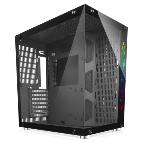 GIM ATX Gaming PC Case, 270° Full View Tempered Glass, 360MM RAD Support, Mid Tower Computer Case with Front Panel RGB Strip, ATX PC Case with USB 3.0 I/O Port & 2 Magnet Dust Filter (Black)