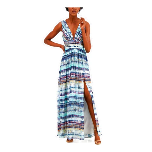 Aidan Mattox Aidan Womens Printed V-Neck Maxi Dress