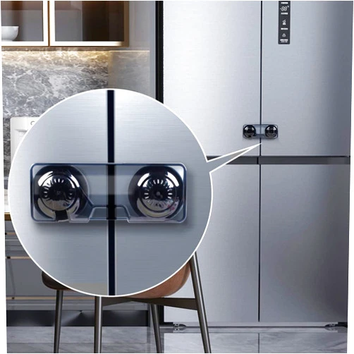 EUDEMON 2 Pack Childproof Refrigerator Lock, Baby Safety French Fridge Door Lock, Freezer Lock, Invisible Cabinet Cupboard Lock for Toddlers, Easy to Install, no Tools Need or Drill (Clear-Black)